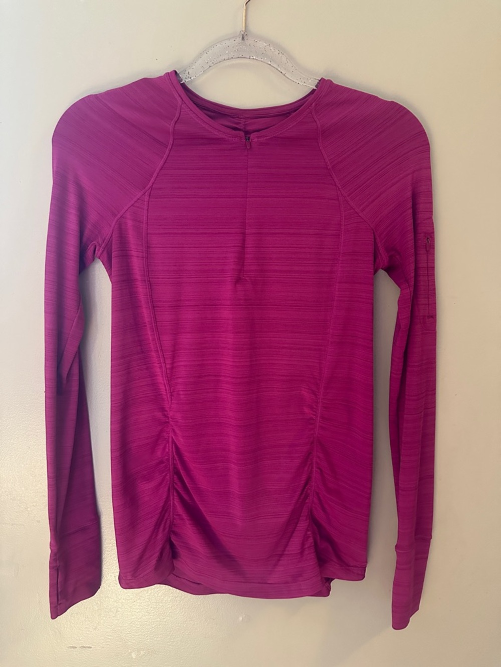 Athleta XS Pink 1/4 zip Ruched Pullover Long Sleeved Top